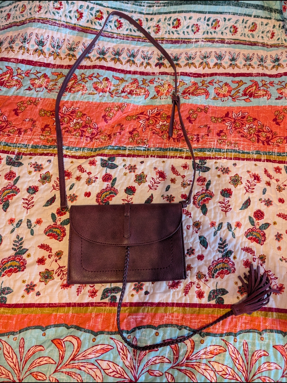 Free People Burgundy Braided Tassel Crossbody Bag